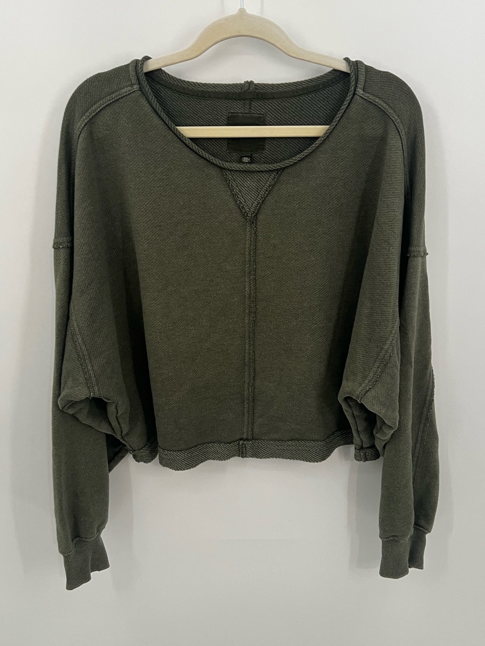 aerie Olive Green Cropped Pullover Sweatshirt